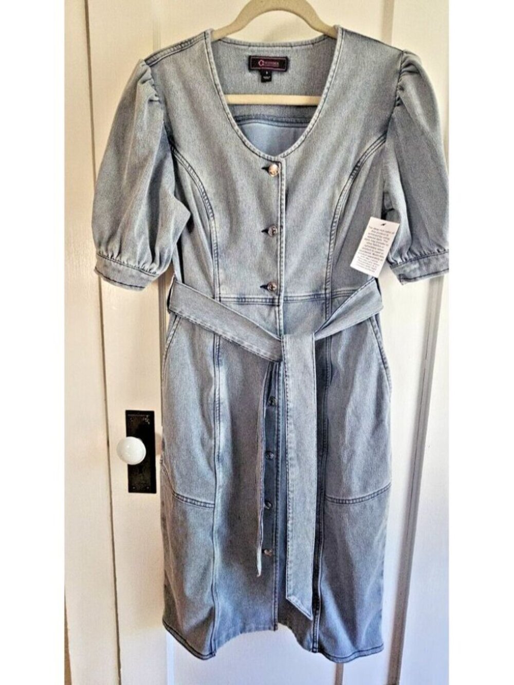 NWT C wonder Christian Siriano buttoned‎ stretch denim midi shirt belte dress S